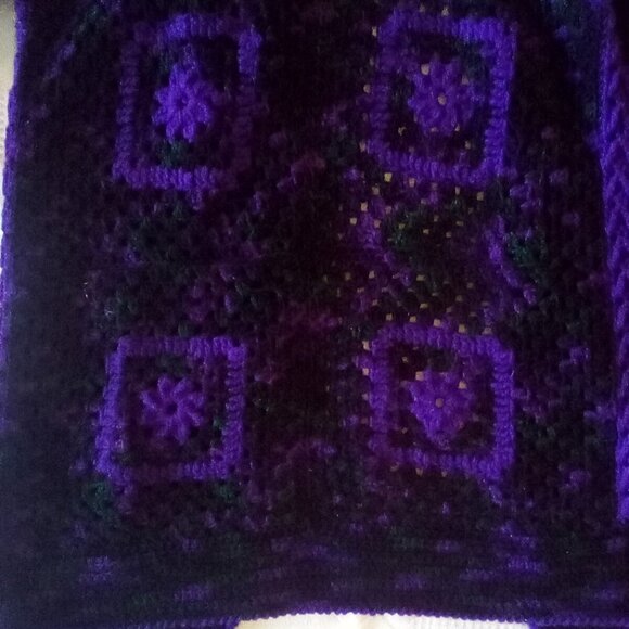 VTG Boho Granny Square  Hand Crochet Purple, Green Brown Long Cardigan M/L - Picture 4 of 6